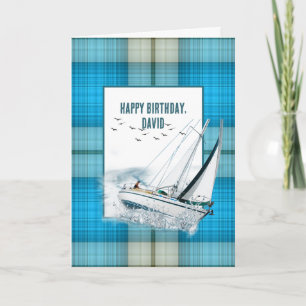 Birthday Heeling Sailboat On Plaid Card