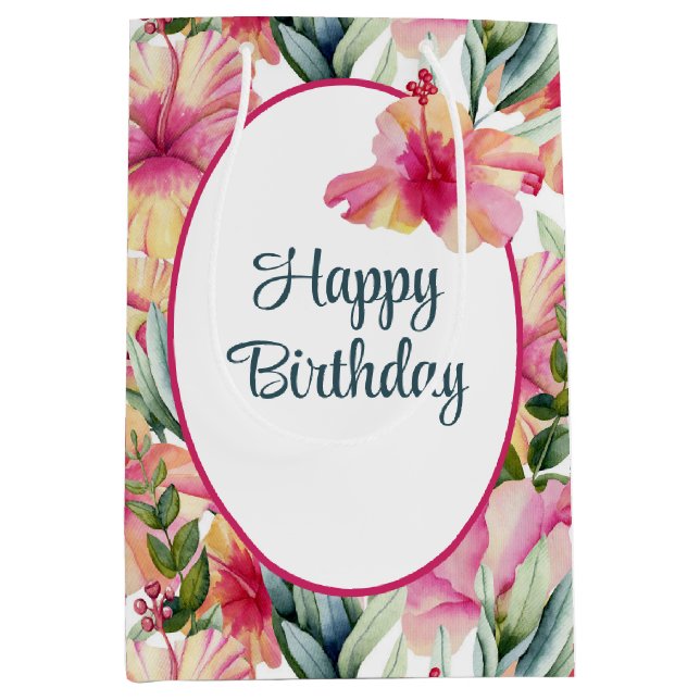 Birthday Hibiscus Summer Garden  Medium Gift Bag (Front)