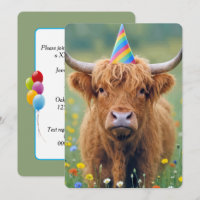 Birthday Highland Cow with Party Hat