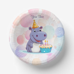 Birthday Hippo Paper Bowl Plate