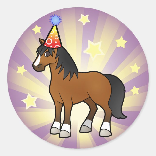 Birthday Horse Classic Round Sticker (Front)