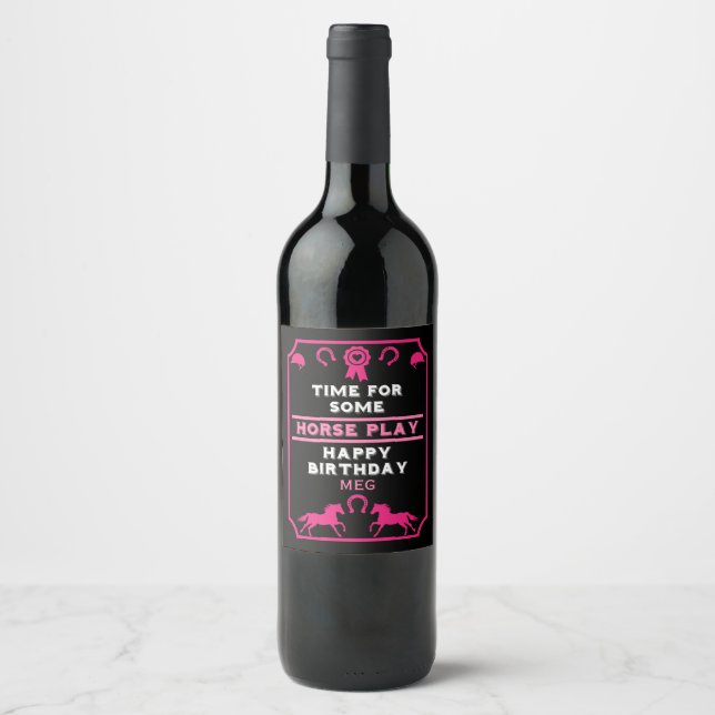 Birthday Horseback Riding  Wine Label (Front)