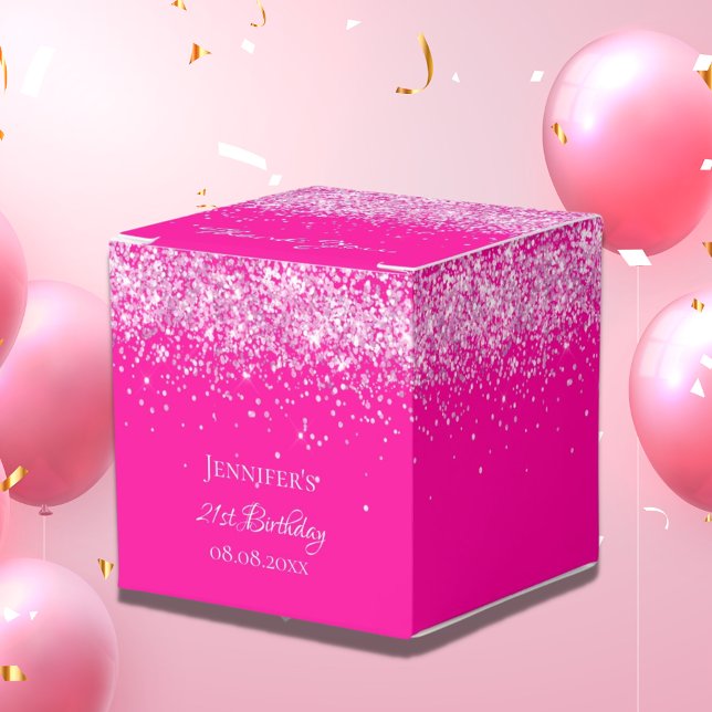 Birthday hot pink confetti girl favor box (Creator Uploaded)