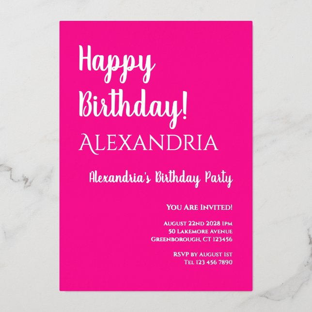 Birthday Hot Pink Happy Birthday Real Silver  (Front)