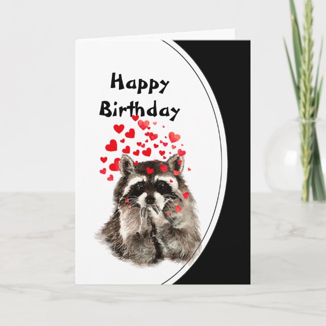 Birthday Hugs & Kisses Funny Raccoon Animal Card (Front)