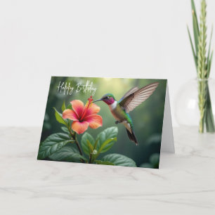 Birthday Hummingbird On a Hibiscus Card