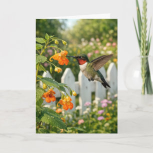 Birthday Hummingbird On Touch-Me-Not Flower Card