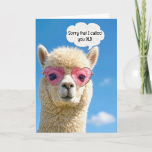  Birthday Humour Alpaca In Pink Heart Glasses Card