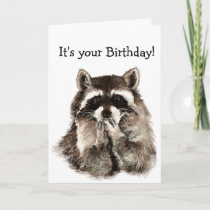 Birthday Humour Cute Raccoon Animal Art Card