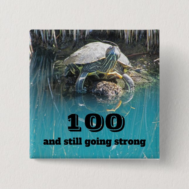 Birthday Humour Turtle Photo Milestone Birthday 2 Inch Square Button (Front)