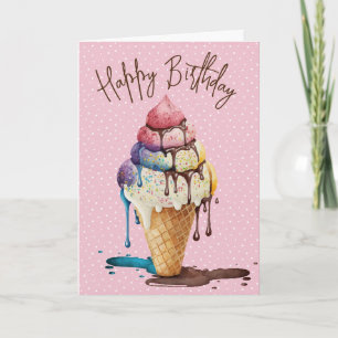Birthday Ice Cream Cone On Polka Dots Card