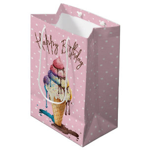 Birthday Ice Cream Cone On Polka Dots Medium Gift Bag
