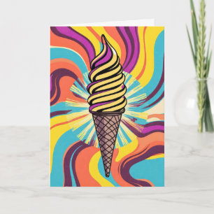 Birthday Ice Cream Cone Psychedelic Pop Art Card