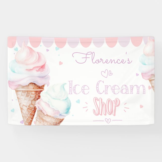 Birthday Ice cream shop pastel pink Banner (Horizontal)