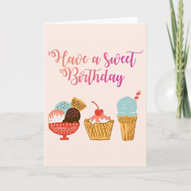 Birthday Ice Cream & Sundae Illustration Card (Front)