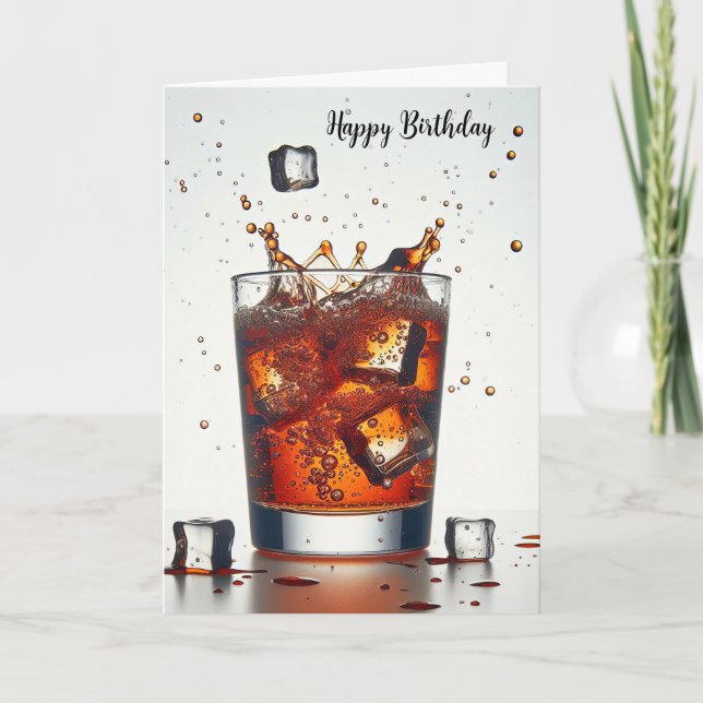 Birthday Ice Cube Splash In Whiskey Card (Front)