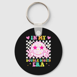 Birthday in double digits era happy face for women keychain