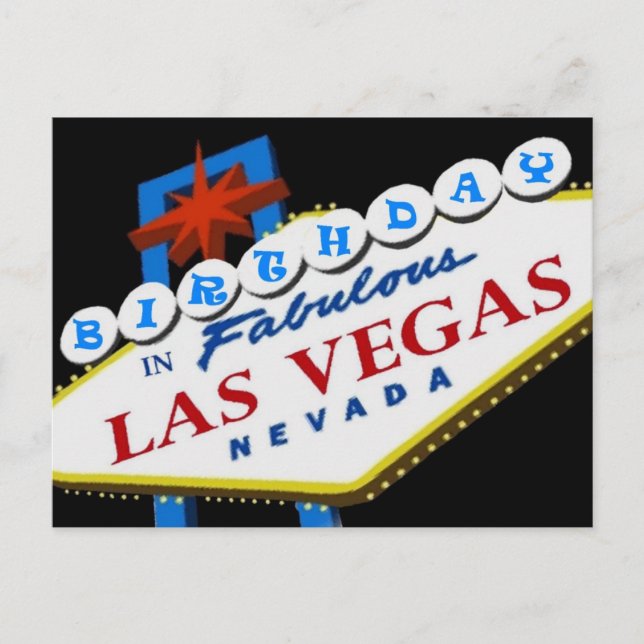 BIRTHDAY IN Fabulous Las Vegas Postcard BLUE (Front)
