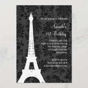 Birthday in Paris 21st (black) Invitation