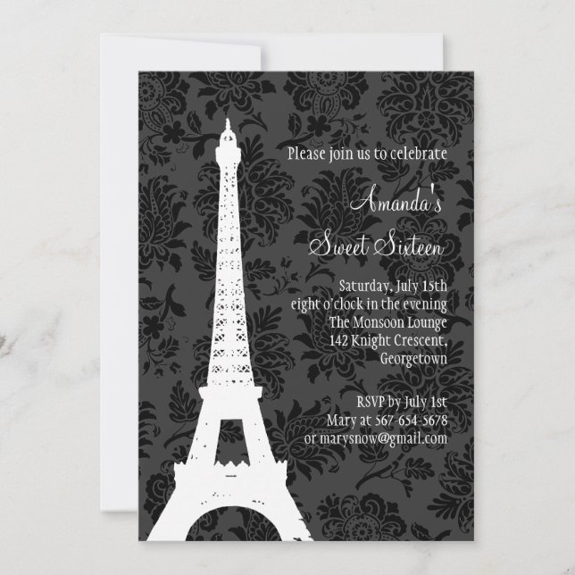 Birthday in Paris (black) Invitation (Front)
