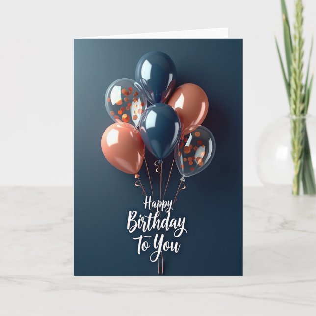 Birthday Indigo Balloons Card (Front)