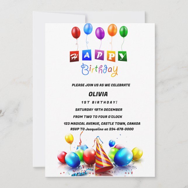 Birthday invation with ballons invitation (Front)