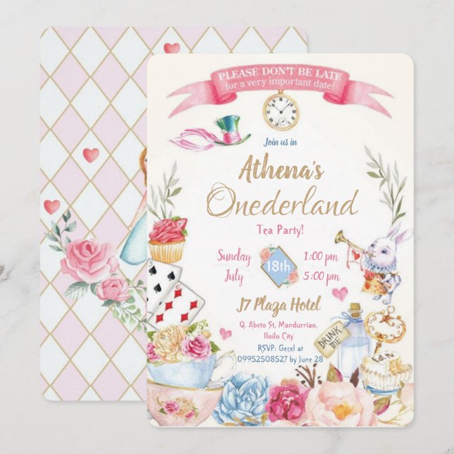 Birthday Invitation Alice in Wonderland (Front/Back)