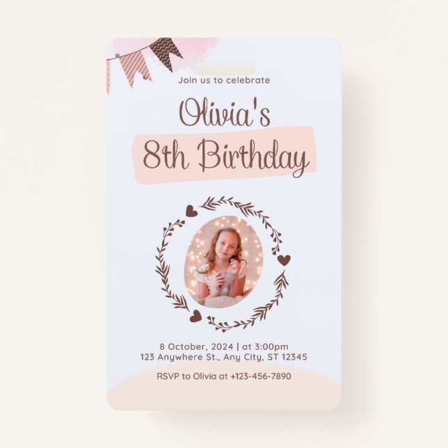 Birthday Invitation Badge (Front)