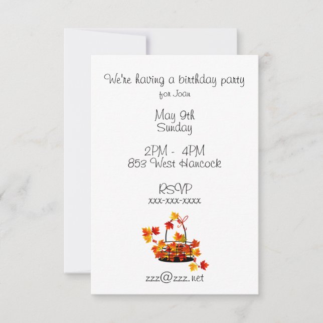 Birthday Invitation Basket of Autumn Leaves (Front)