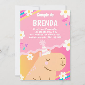 Birthday Invitation Capibara de Niña Rosa