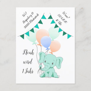 Birthday Invitation card Elefant Ballon
