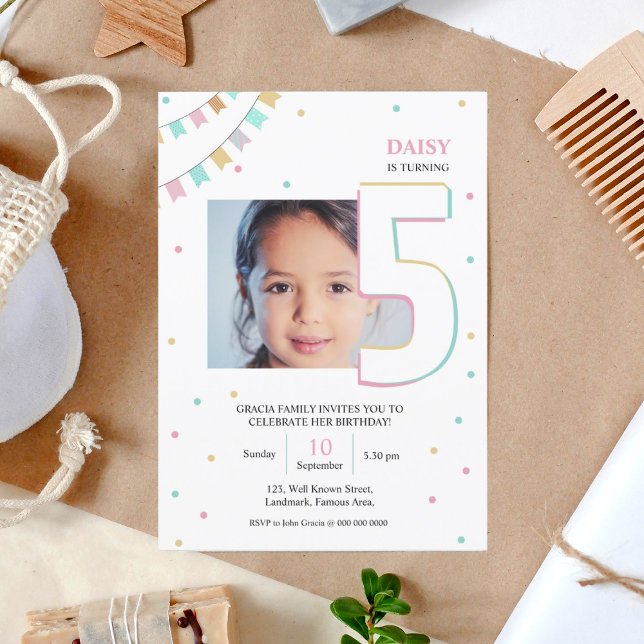 Birthday Invitation | Custom Year Number (birthday card invite , custom personalized birthday invitation card for kids , 5 year old , boy girl)