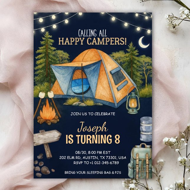 Birthday invitation featuring a camping theme (Creator Uploaded)