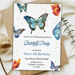 Birthday invitation featuring colourful butterflie