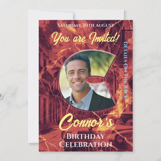 Birthday Invitation for Him with photo C intital  (Front)