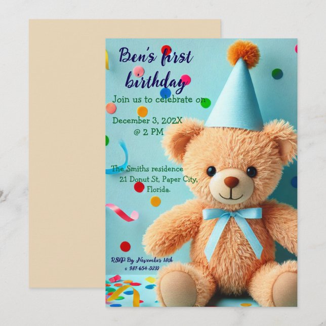 Birthday invitation for toddler (Front/Back)