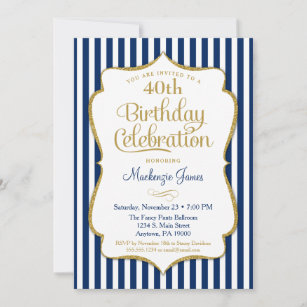 Birthday Invitation Navy Blue Gold Adult