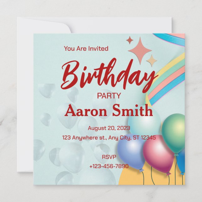 Birthday Invitation Personalize Card (Front)