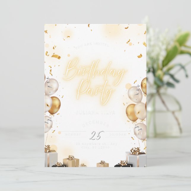 Birthday Invitation Pink Aesthetic Cute Design (Standing Front)
