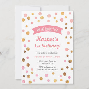 Birthday Invitation   Pink and gold confetti spots