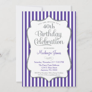 Birthday Invitation Purple Silver Adult