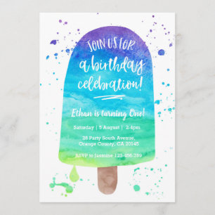 Birthday Invitation Rainbow Watercolour Popsicle