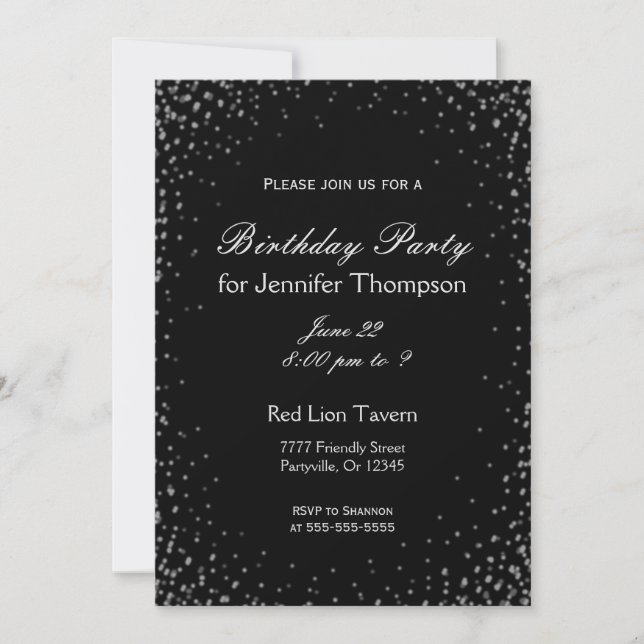 Birthday Invitation | Simple Black and Silver (Front)
