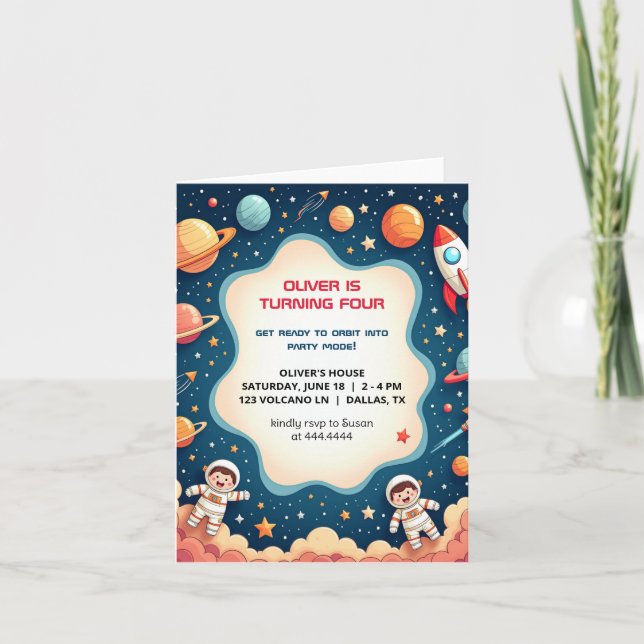 Birthday Invitation Space Astronaut Folded Card (Front)