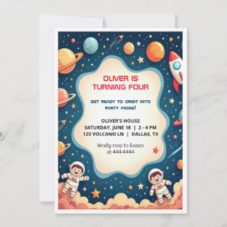 Birthday Invitation Space Boy Astronaut Flat Card