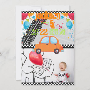 Birthday Invitation with Cars and tracks