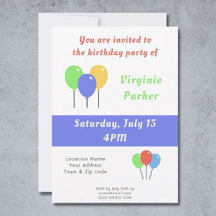 Birthday Invitation with Coloured Balloons
