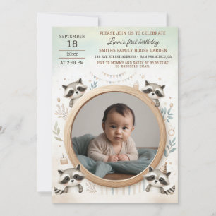 Birthday Invitation with Raccoon Frame for Photo