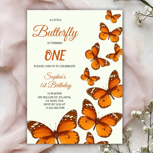 birthday invitation with vibrant orange butterfly (Creator Uploaded)