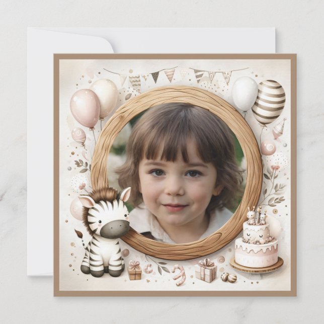 Birthday Invitation Zebra Frame for Photo (Front)